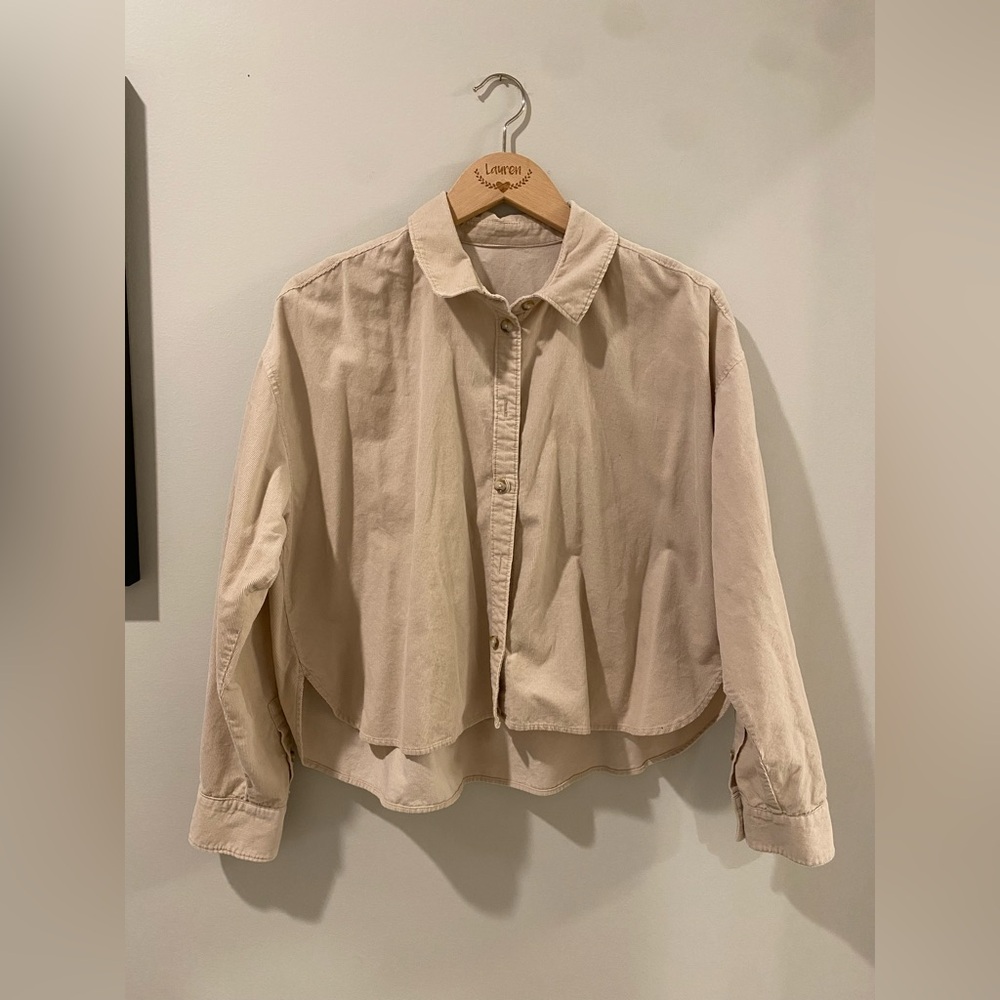 Madewell - High Low Cropped Corduroy Button Up Top Size Medium